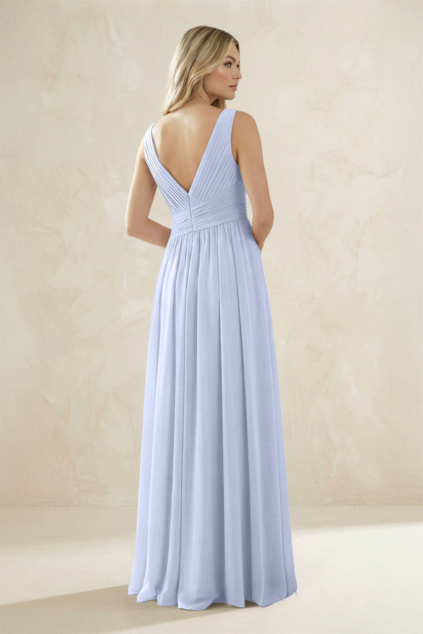 V - Neck Pleated A - Line Bridesmaid Dress in Ice - KissProm Bridesmaid Dresses