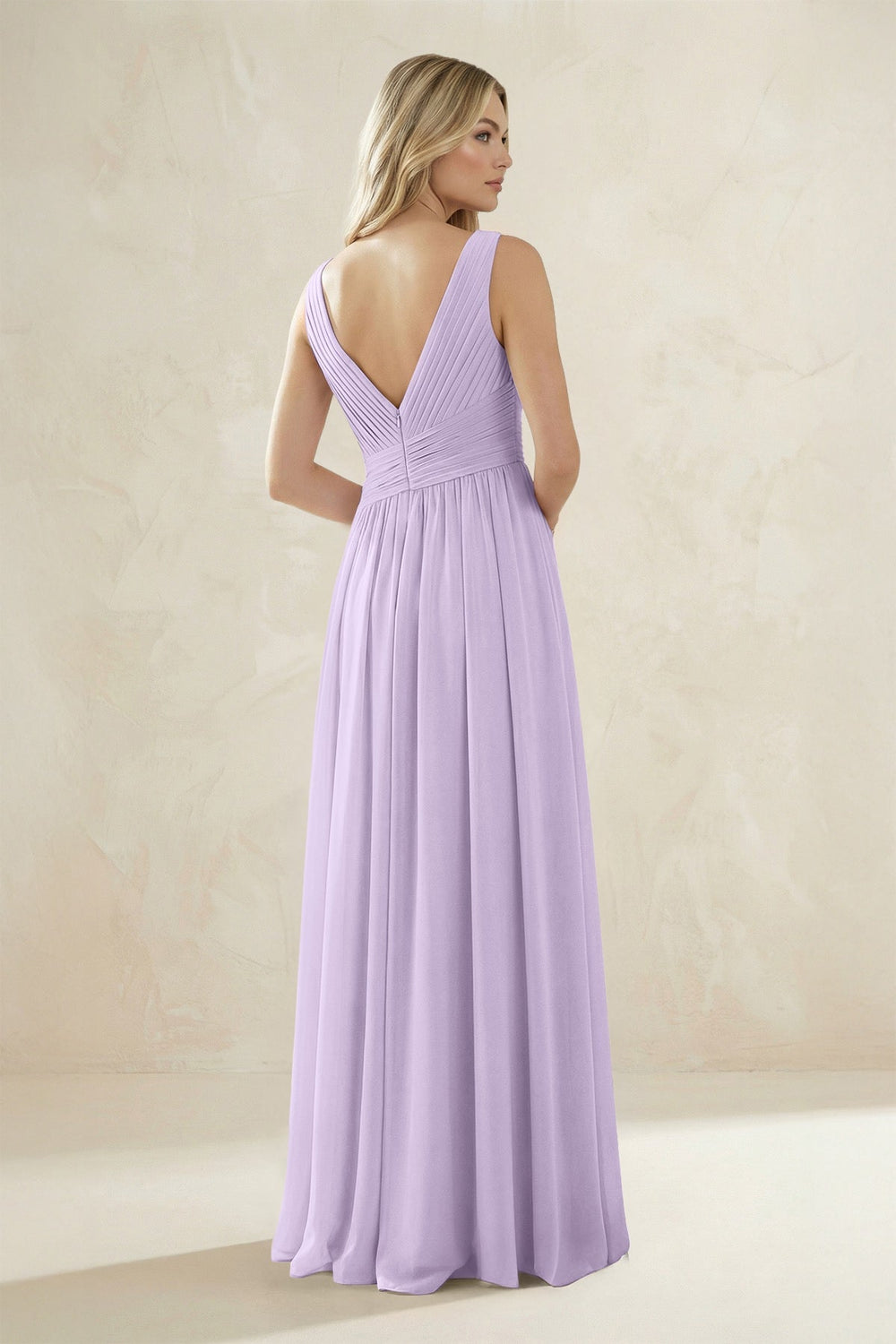 V - Neck Pleated A - Line Bridesmaid Dress in Lavender - KissProm Bridesmaid Dresses