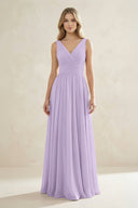 V - Neck Pleated A - Line Bridesmaid Dress in Lavender - KissProm Bridesmaid Dresses