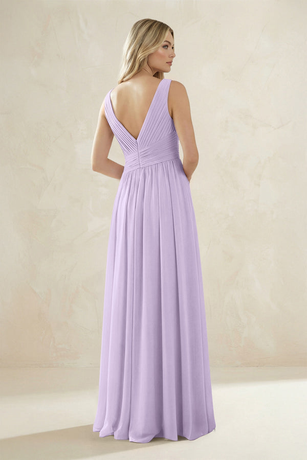 V - Neck Pleated A - Line Bridesmaid Dress in Lavender - KissProm Bridesmaid Dresses