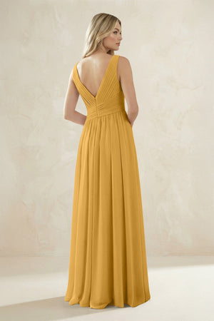 V - Neck Pleated A - Line Bridesmaid Dress in Marigold - KissProm Bridesmaid Dresses