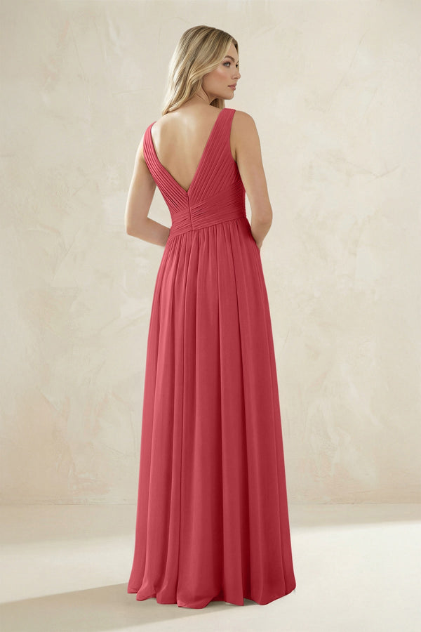 V - Neck Pleated A - Line Bridesmaid Dress in Merlot - KissProm Bridesmaid Dresses