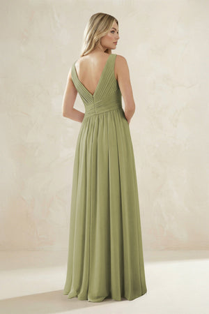 V - Neck Pleated A - Line Bridesmaid Dress in Moss Green - KissProm Bridesmaid Dresses