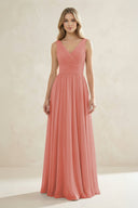 V - Neck Pleated A - Line Bridesmaid Dress in Mulberry - KissProm Bridesmaid Dresses