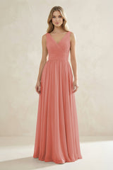V - Neck Pleated A - Line Bridesmaid Dress in Mulberry - KissProm Bridesmaid Dresses