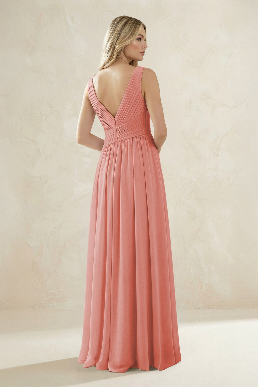 V - Neck Pleated A - Line Bridesmaid Dress in Mulberry - KissProm Bridesmaid Dresses