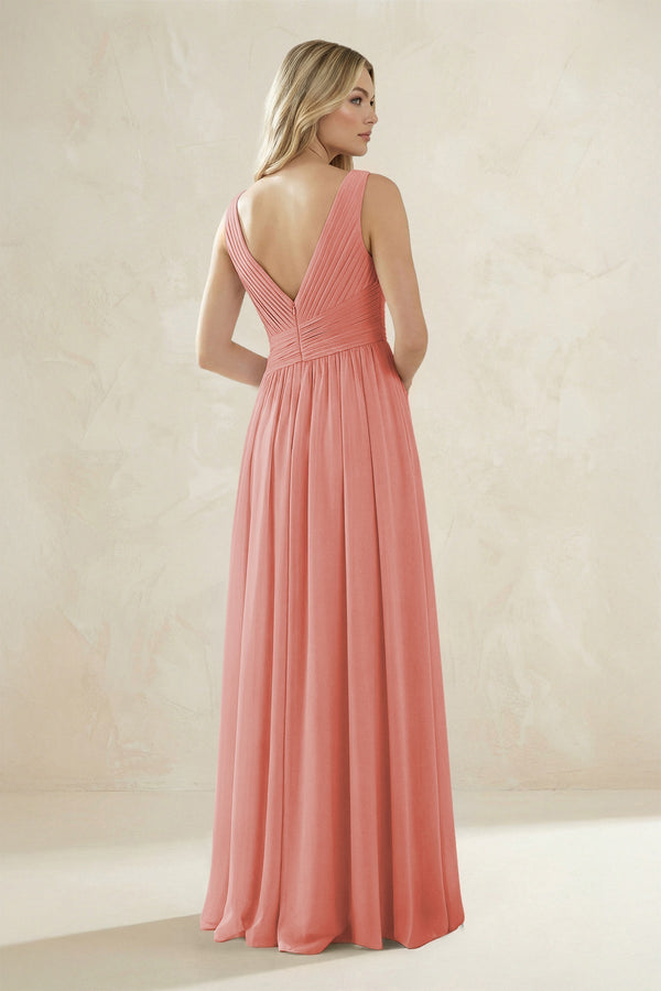 V - Neck Pleated A - Line Bridesmaid Dress in Mulberry - KissProm Bridesmaid Dresses
