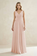 V - Neck Pleated A - Line Bridesmaid Dress in Pale Blush - KissProm Bridesmaid Dresses