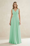 V - Neck Pleated A - Line Bridesmaid Dress in Pale Pistachio - KissProm Bridesmaid Dresses