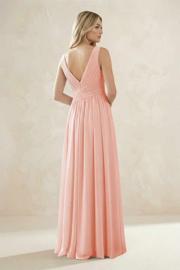 V - Neck Pleated A - Line Bridesmaid Dress in Rose Petal - KissProm Bridesmaid Dresses