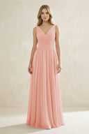 V - Neck Pleated A - Line Bridesmaid Dress in Rose Petal - KissProm Bridesmaid Dresses