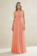 V - Neck Pleated A - Line Bridesmaid Dress in Rosette - KissProm Bridesmaid Dresses