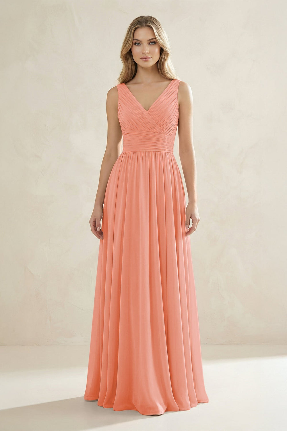 V - Neck Pleated A - Line Bridesmaid Dress in Rosette - KissProm Bridesmaid Dresses