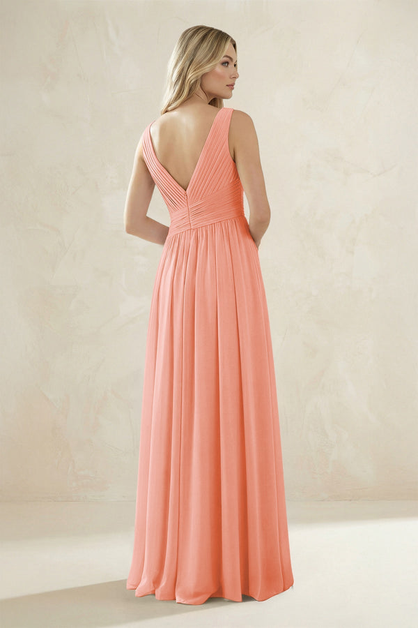 V - Neck Pleated A - Line Bridesmaid Dress in Rosette - KissProm Bridesmaid Dresses