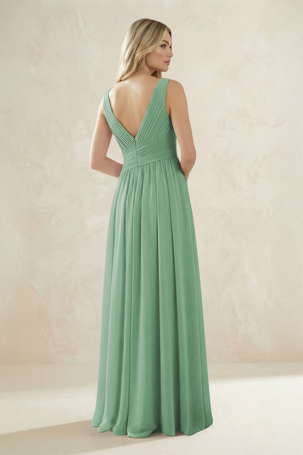 V - Neck Pleated A - Line Bridesmaid Dress in Sea Glass - KissProm Bridesmaid Dresses