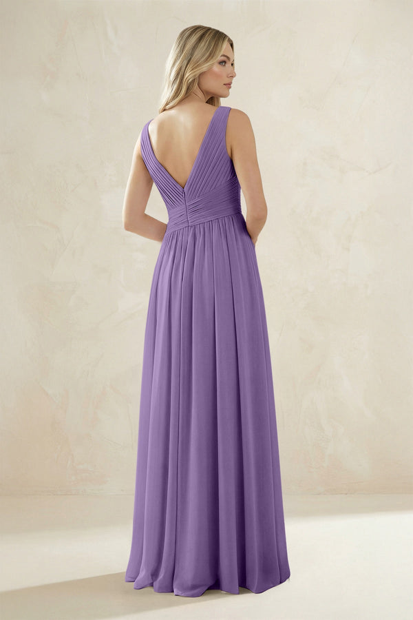 V - Neck Pleated A - Line Bridesmaid Dress in Tahiti - KissProm Bridesmaid Dresses