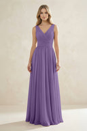 V - Neck Pleated A - Line Bridesmaid Dress in Tahiti - KissProm Bridesmaid Dresses