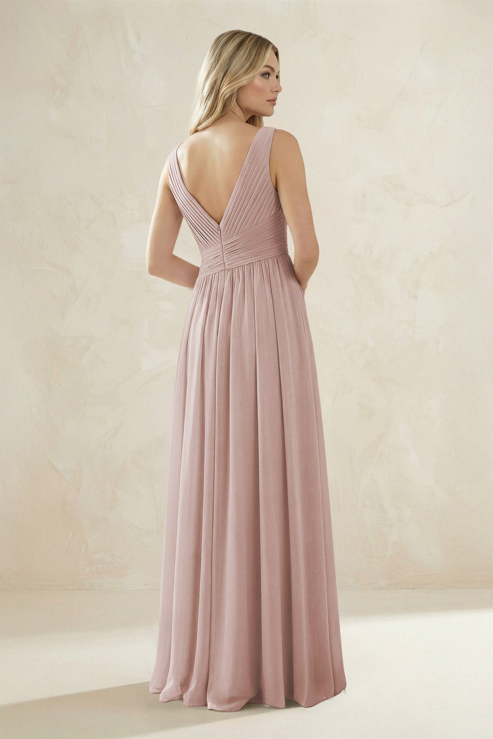 V - Neck Pleated A - Line Bridesmaid Dress in Toffee - KissProm Bridesmaid Dresses