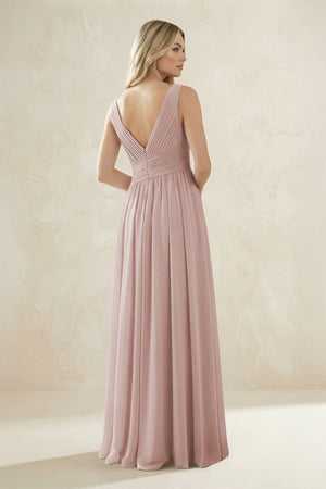 V - Neck Pleated A - Line Bridesmaid Dress in Toffee - KissProm Bridesmaid Dresses