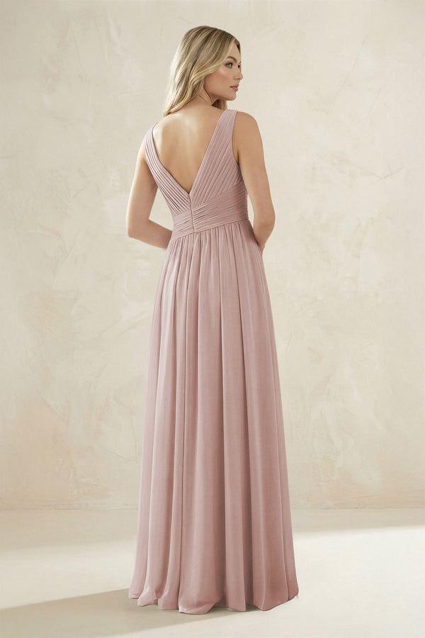 V - Neck Pleated A - Line Bridesmaid Dress in Toffee - KissProm Bridesmaid Dresses