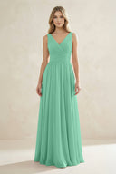 V - Neck Pleated A - Line Bridesmaid Dress in Turquoise - KissProm Bridesmaid Dresses