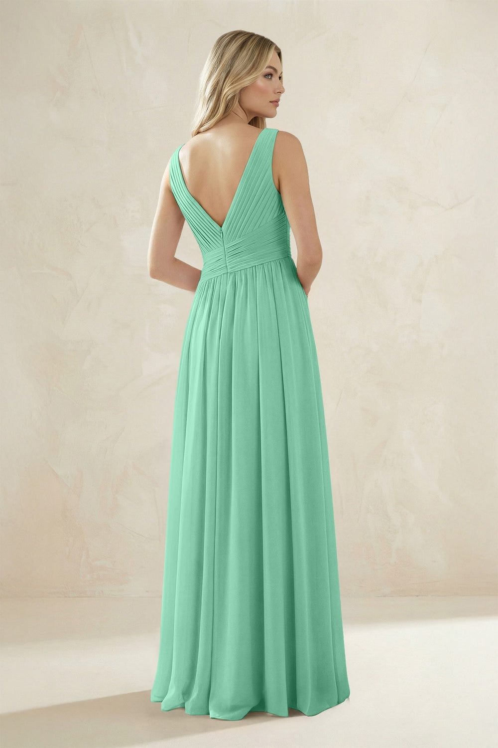 V - Neck Pleated A - Line Bridesmaid Dress in Turquoise - KissProm Bridesmaid Dresses