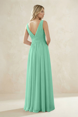 V - Neck Pleated A - Line Bridesmaid Dress in Turquoise - KissProm Bridesmaid Dresses