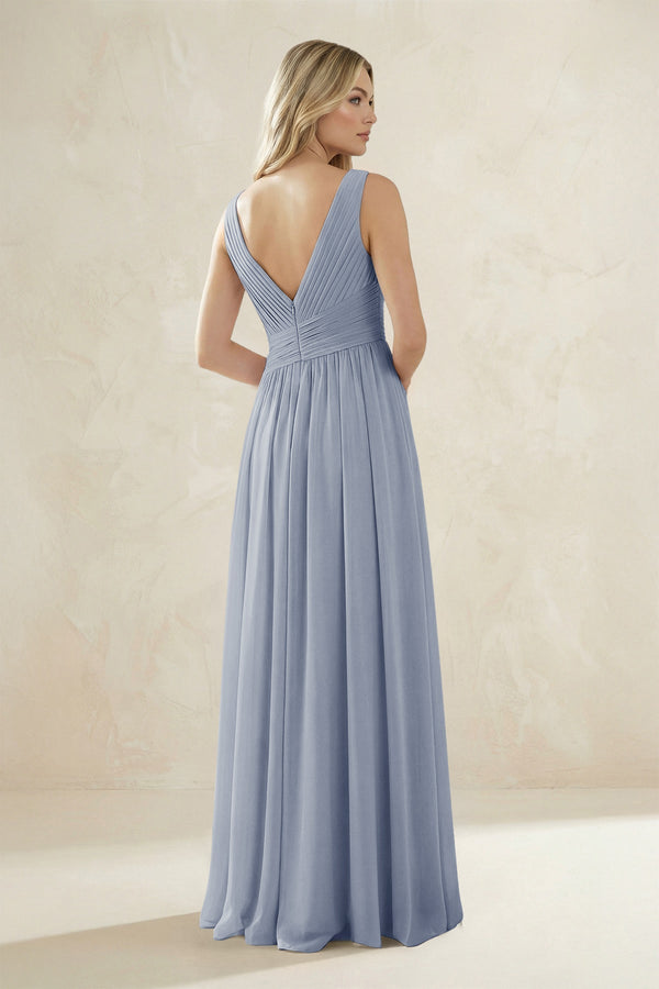 V - Neck Pleated A - Line Bridesmaid Dress in Twilight - KissProm Bridesmaid Dresses