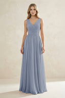 V - Neck Pleated A - Line Bridesmaid Dress in Twilight - KissProm Bridesmaid Dresses
