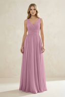 V - Neck Pleated A - Line Bridesmaid Dress in Vintage Mauve - KissProm Bridesmaid Dresses