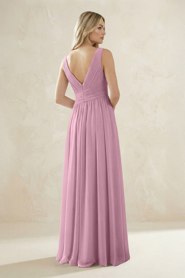 V - Neck Pleated A - Line Bridesmaid Dress in Vintage Mauve - KissProm Bridesmaid Dresses