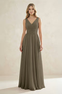 V - Neck Pleated A - Line Bridesmaid Dress in Willow Green - KissProm Bridesmaid Dresses