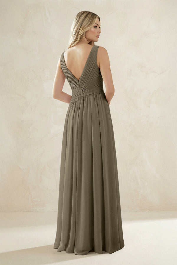 V - Neck Pleated A - Line Bridesmaid Dress in Willow Green - KissProm Bridesmaid Dresses