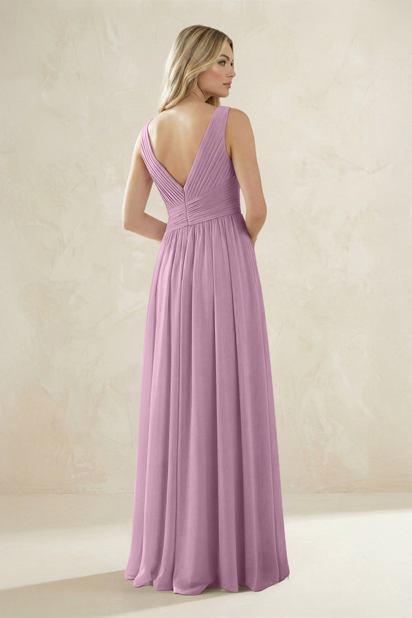 V - Neck Pleated A - Line Bridesmaid Dress in Wisteria - KissProm Bridesmaid Dresses