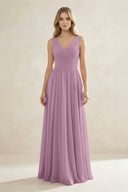 V - Neck Pleated A - Line Bridesmaid Dress in Wisteria - KissProm Bridesmaid Dresses