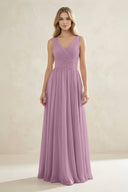 V - Neck Pleated A - Line Bridesmaid Dress in Wisteria - KissProm Bridesmaid Dresses
