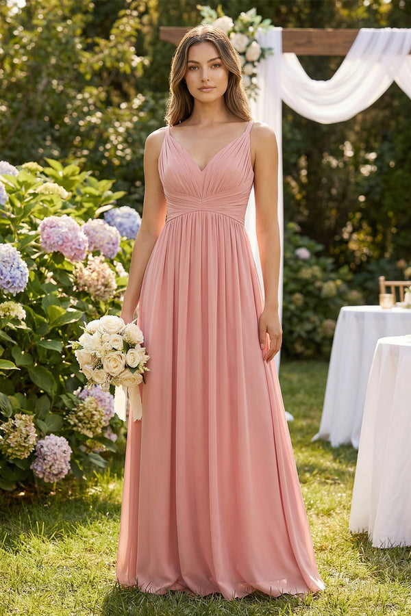 chiffon mulberry bridesmaid dresses V-Neck Pleated A-Line Chiffon Bridesmaid Dress in Mulberry, Mulberry / 26