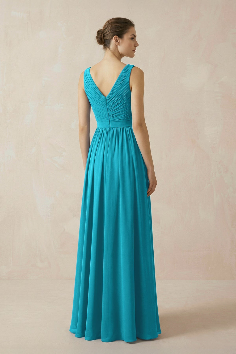 A-Line V-Neck Pleated Chiffon Bridesmaid Dress in Blue Jay - KissProm BRIDESMAID DRESSES