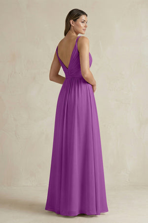 V - Neck Pleated A - Line Chiffon Bridesmaid Dress in Amethyst - KissProm Bridesmaid Dresses