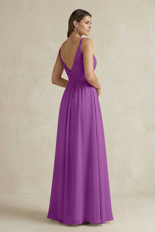 V - Neck Pleated A - Line Chiffon Bridesmaid Dress in Amethyst - KissProm Bridesmaid Dresses