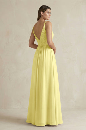 V - Neck Pleated A - Line Chiffon Bridesmaid Dress in Buttercup - KissProm Bridesmaid Dresses