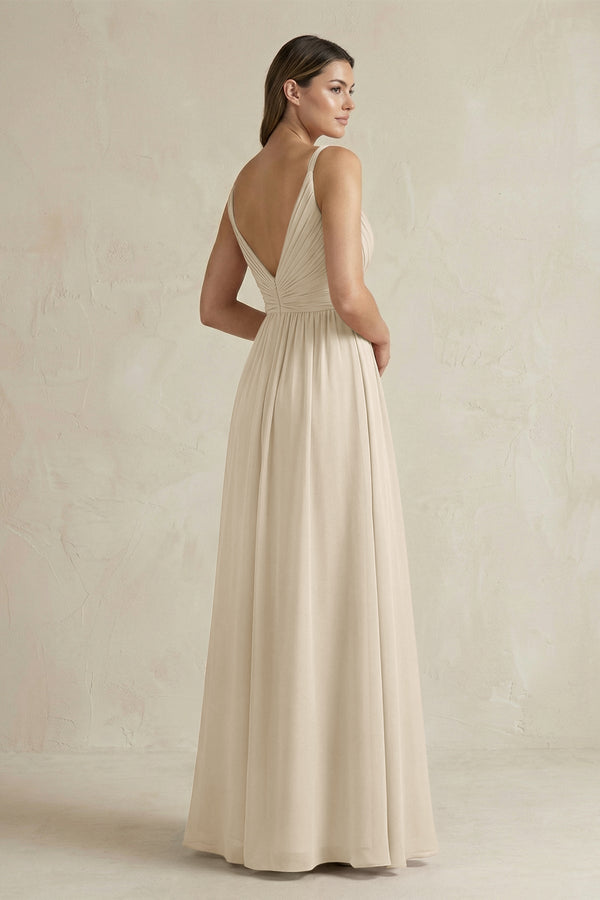 V - Neck Pleated A - Line Chiffon Bridesmaid Dress in Champagne - KissProm Bridesmaid Dresses
