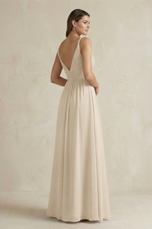 V - Neck Pleated A - Line Chiffon Bridesmaid Dress in Champagne - KissProm Bridesmaid Dresses