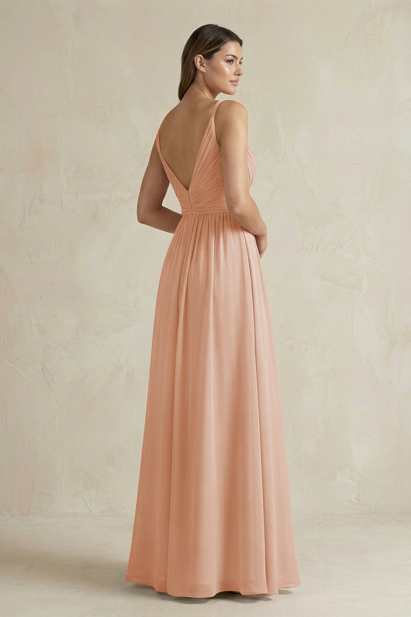 V - Neck Pleated A - Line Chiffon Bridesmaid Dress in Champagne Rose - KissProm Bridesmaid Dresses