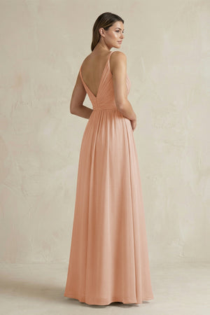 V - Neck Pleated A - Line Chiffon Bridesmaid Dress in Champagne Rose - KissProm Bridesmaid Dresses