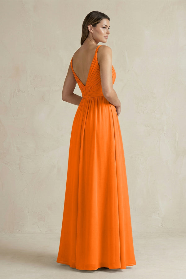 V - Neck Pleated A - Line Chiffon Bridesmaid Dress in Cinnamon - KissProm Bridesmaid Dresses