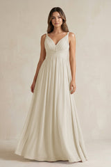 V - Neck Pleated A - Line Chiffon Bridesmaid Dress in Dove Gray - KissProm Bridesmaid Dresses