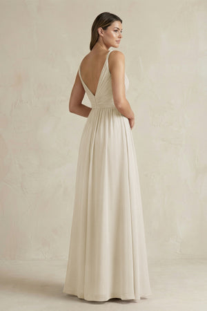 V - Neck Pleated A - Line Chiffon Bridesmaid Dress in Dove Gray - KissProm Bridesmaid Dresses