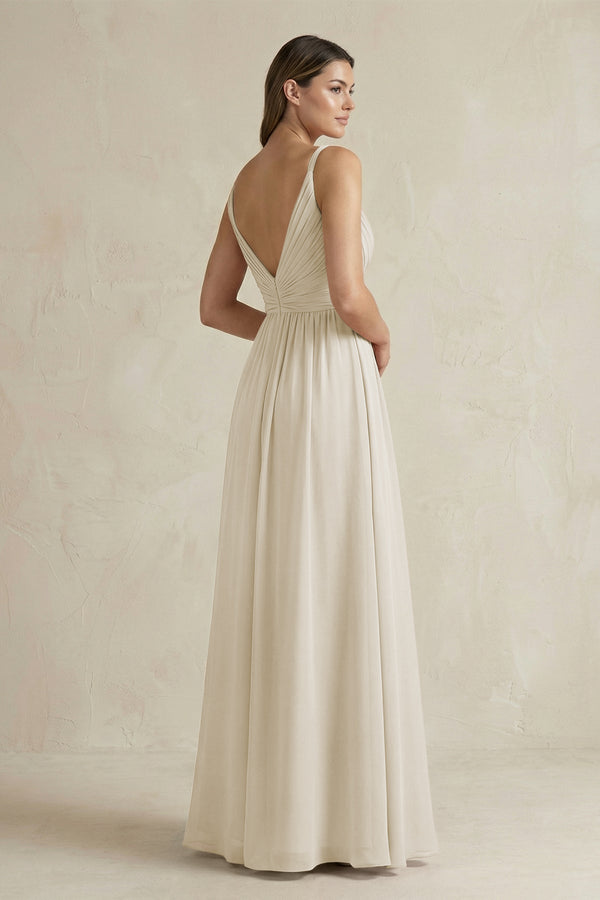 V - Neck Pleated A - Line Chiffon Bridesmaid Dress in Dove Gray - KissProm Bridesmaid Dresses
