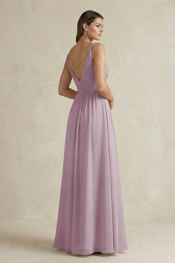 V - Neck Pleated A - Line Chiffon Bridesmaid Dress in Dusk - KissProm Bridesmaid Dresses